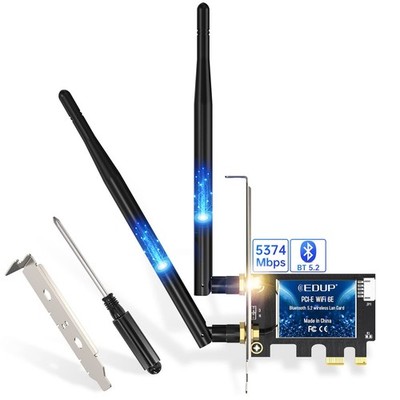 EDUP PCIe WiFi 6E Card Bluetooth 5.2 AX 5400 Mbps AX210 Tri-Band 6Ghz/5.8GHz/...