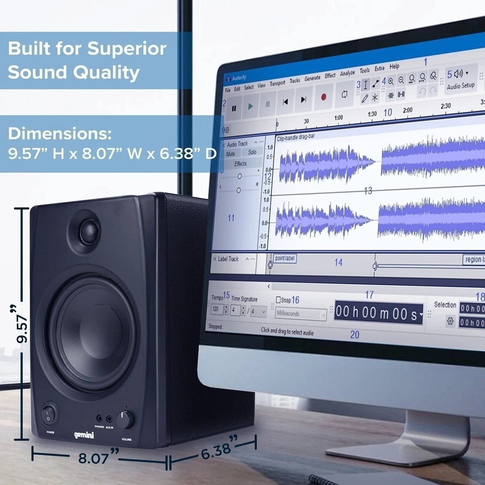 Gemini Sound SMX-5BT 5” Studio Monitor Speakers with Bluetooth - 200W Peak... - Image 3 of 4