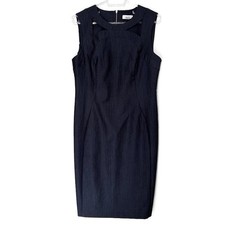 Calvin Klein Dress Dark Blue Sheath Below Knee Cocktail Sleeveless Dress Sz 10