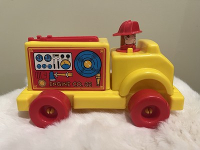VINTAGE Processed Plastic Co Toy Yellow Fire Truck Engine Co 32 Fireman Figurine