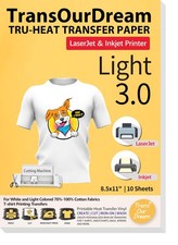 Heat Transfer Paper for Inkjet Laserjet Printer 10 Sheets 8.5x11", Light 3...