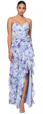 Xscape Size 14 Gown Purple Floral Rosette Ruffled Fit & Flare Dress NWT APR130