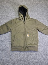 Carhartt Youth Insulated Hooded Jacket Olive Green Size S 7-8 Quilted Lined