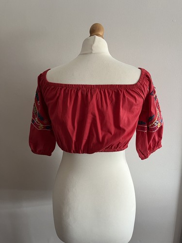 New Look Embellished Gypsy Off Shoulder Top Size 6 8 Festival Boho Beaded Flower - Picture 6 of 8