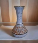 Mid Century Gray Orange Brown Speckled Embossed Ceramic Pottery Bud Vase 5.5"