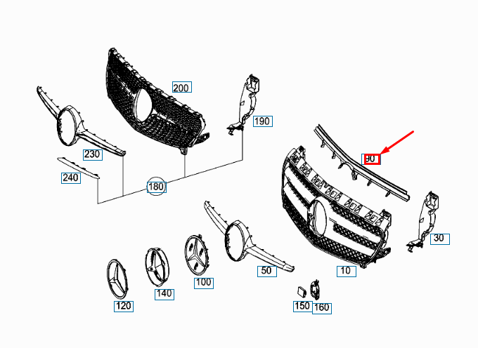 MB A W176 Kühlergrill, obere Luftstromverzahnung, A1768880438