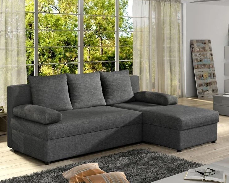 Universal Corner Side L Shaped Corner Sofa Bed with Storage New GINO Grey Black