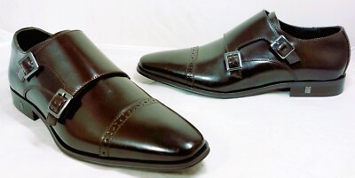 Versace Collection Herren Monk Schnalle Riemen dunkelbraun Lack elegante Schuhe UK 6,5
