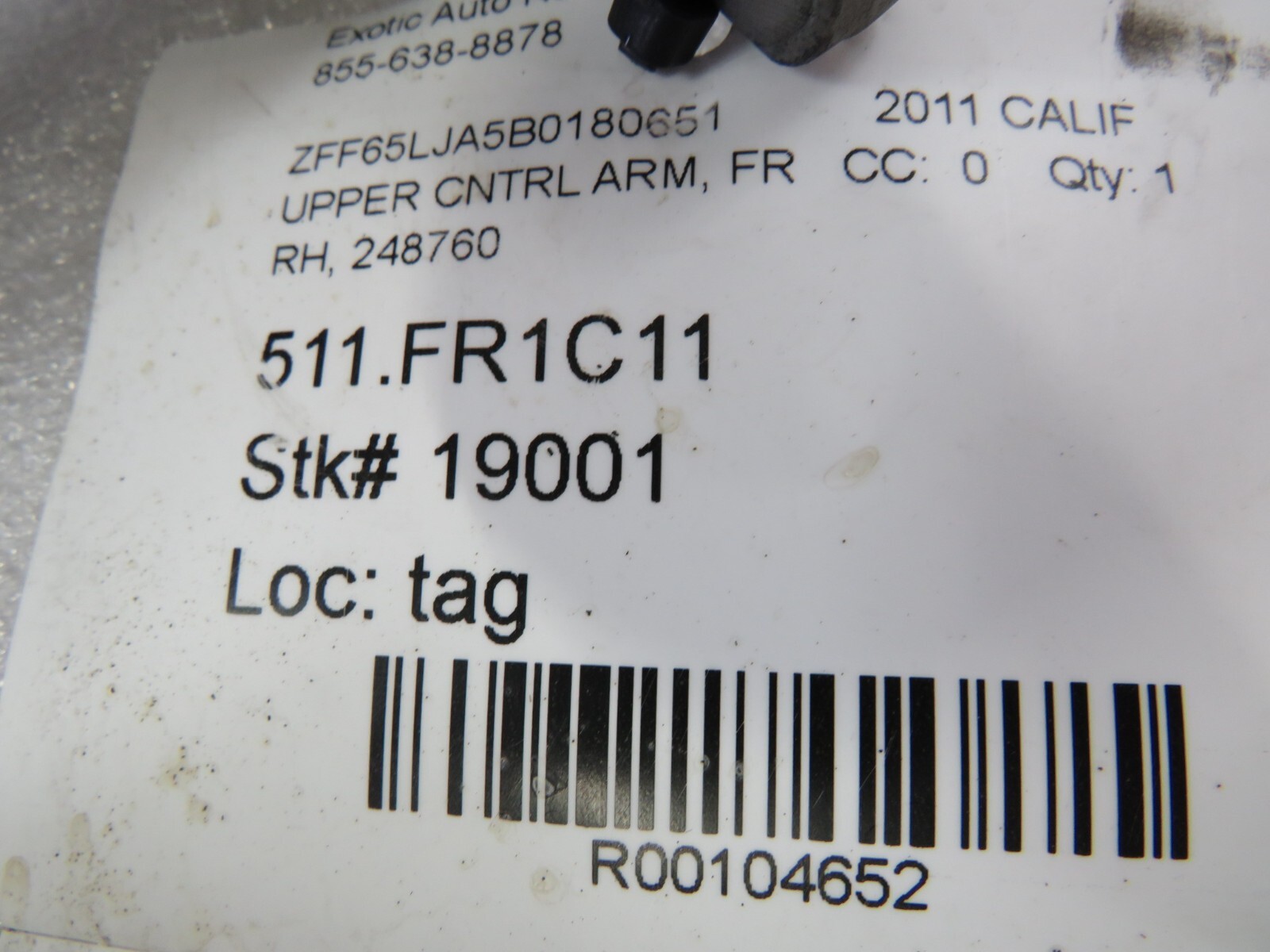Ferrari California, RH, Right, Front Upper Control Arm, Used, P/N 248760