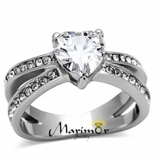 Stainless Steel Stunning Heart Shape AAA CZ Engagement Wedding Ring Band Sz 5-10