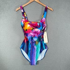 Gottex swimsuit Womens 10 one piece Square Neck Italian Summer 1PC suit Colorful