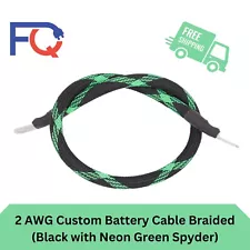 2 AWG Gauge Custom Battery Cable Copper Braided (Black with Neon Green Spyder)