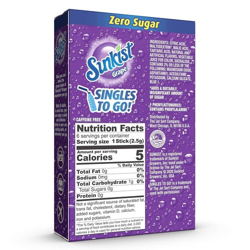 Sugar-Free Sunkist Soda Singles To Go, Grape Drink Mix - 12 Boxes, 72 Packets - Picture 4 of 4