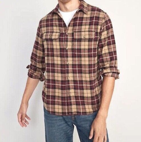 40 $ OLD NAVY Herren normale Passform kariertes doppelt gebürstetes Flanellhemd, neu mit Etikett! - Bild 5 von 8