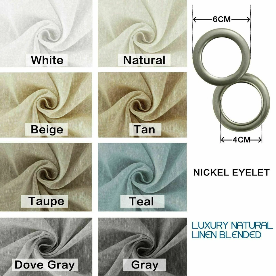 2x Linen Sheer Curtains Living Room Curtains Pair Eyelet Privacy Linen Draperies - image 2 of 4