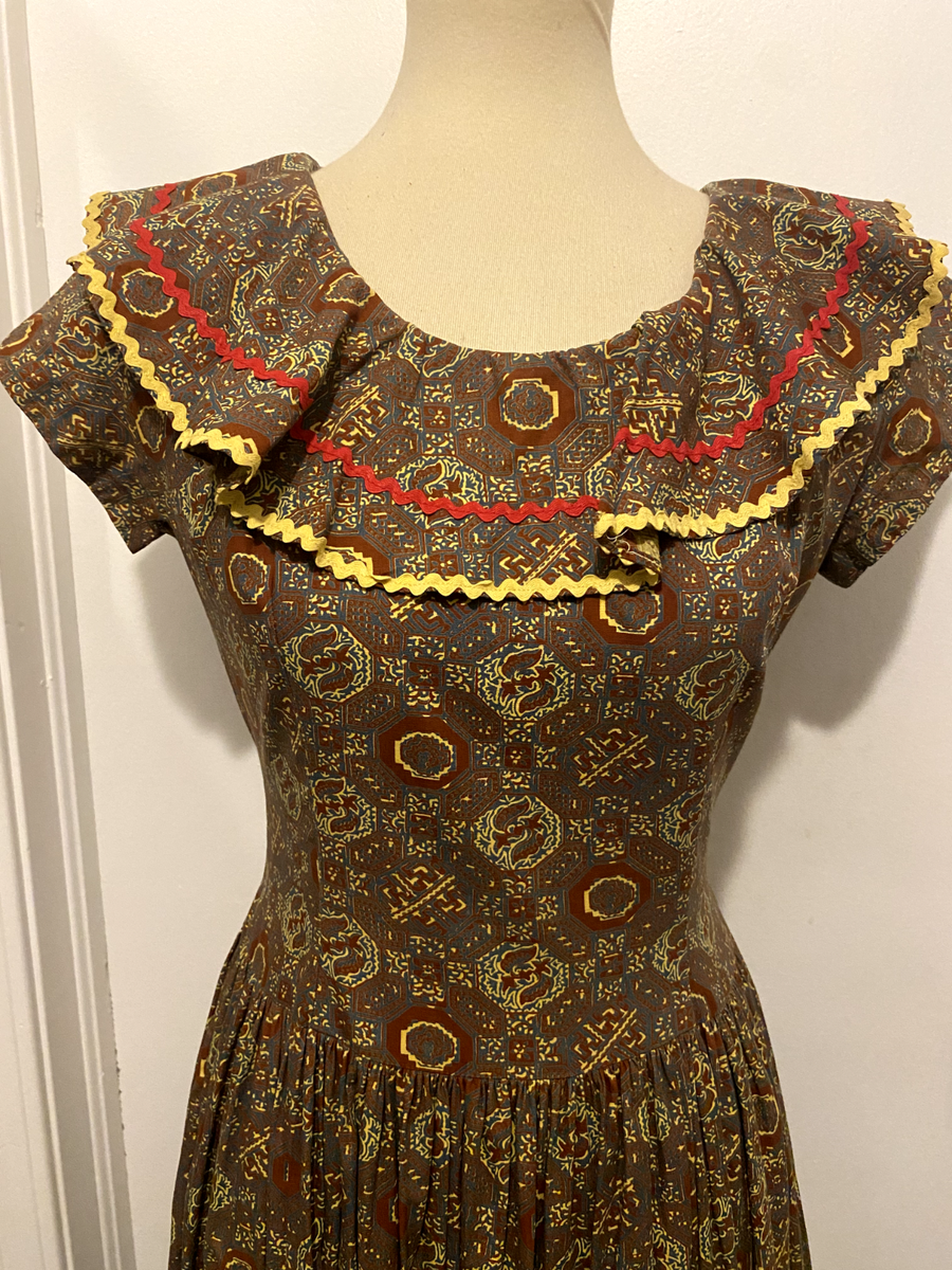 Vintage 1940s Nelly Don Ruffle Collar Dress Women's S AS IS