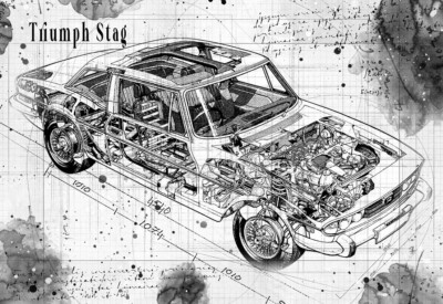 Line Tech Zeichnung Triumph Hirsch Cutaway Kunst Poster Druck