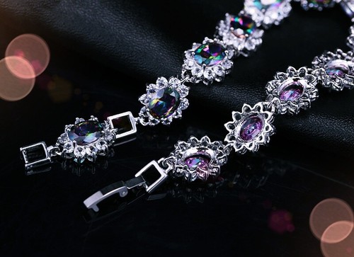 18K White Gold GF Made With Swarovski Crystal MysticalRainbow Sunflower Bracelet - Picture 9 of 9