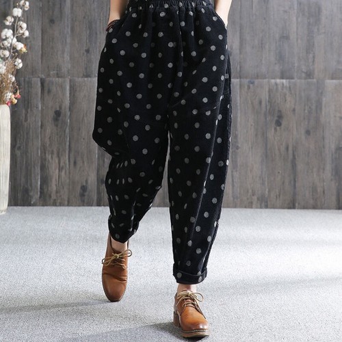 Lady Polka Dot Corduroy Harem Pants 
