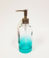 NEW JUDITH RIPKA GLASS OMBRE CLEAR+BLUE TINT SILVER PUMP,ROUND SOAP DISPENSER