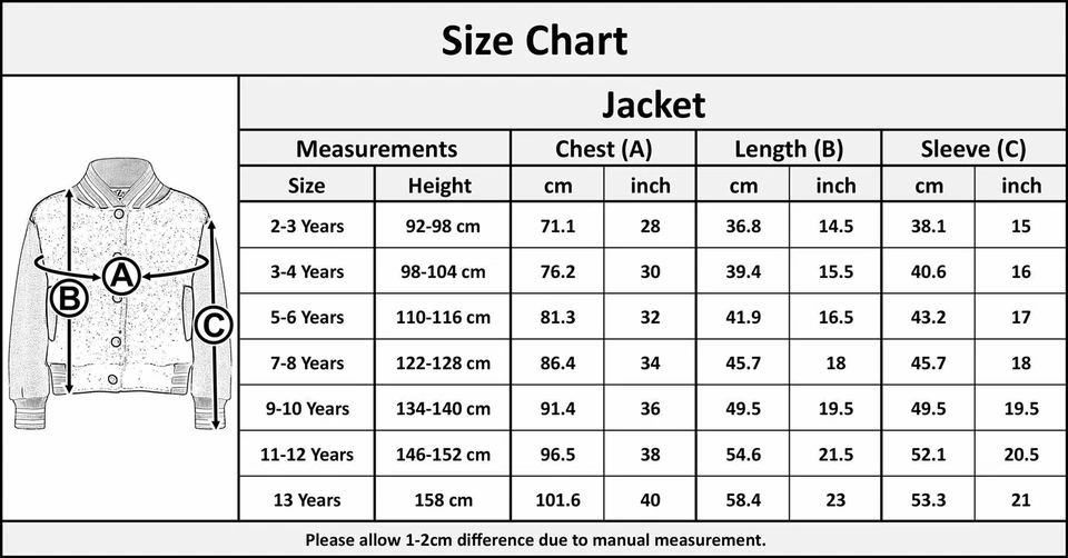 Kids Boys Girls Baseball Jacket Varsity Plain Style School Jacket Top 2-13 Years - Image 2 of 2