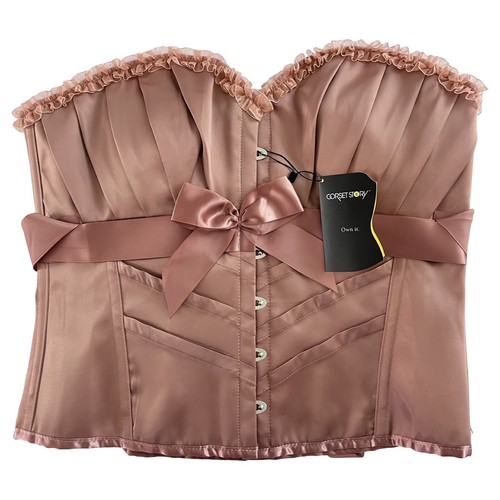 Corset Story Rose Gold Halterneck Overbust Ribbon Corset Steel Boned UK 20 US 16 - Picture 3 of 12