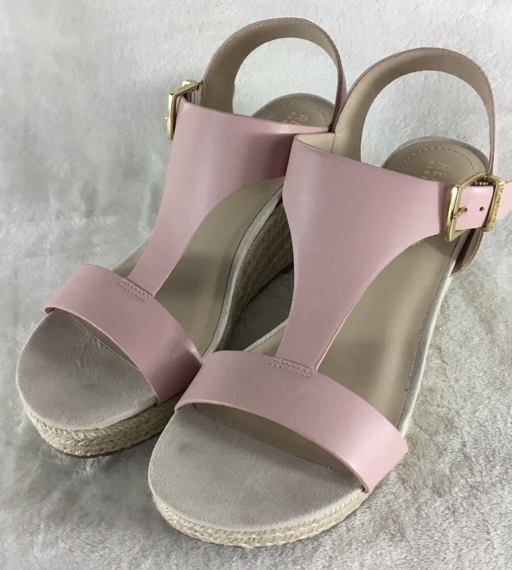 Kenneth Cole Card Wedge Sandals Women's 7M Blush Buckle Slingback  Espadrilles