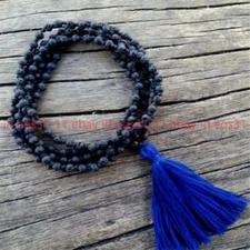 8mm Black Lava Stone 108 Prayer Beads Tibet Buddhist Tassel Mala Necklace
