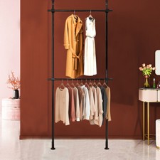 2-Tier Adjustable Telescopic Garment Rack - Space-Saving Clothes Organizer