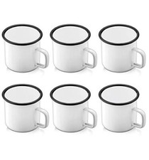 Enamel Coffee Mug Set 12oz Drinking Cups for Indoor Outdoor, 6 Pack White
