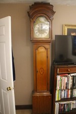 antique longcase clock 8 day oak inlay case Simcock Daventry