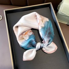 100 Silk Scarf Bandana Women Small Kerchief Wrap Tied Pink Blue Flower 53 53cm