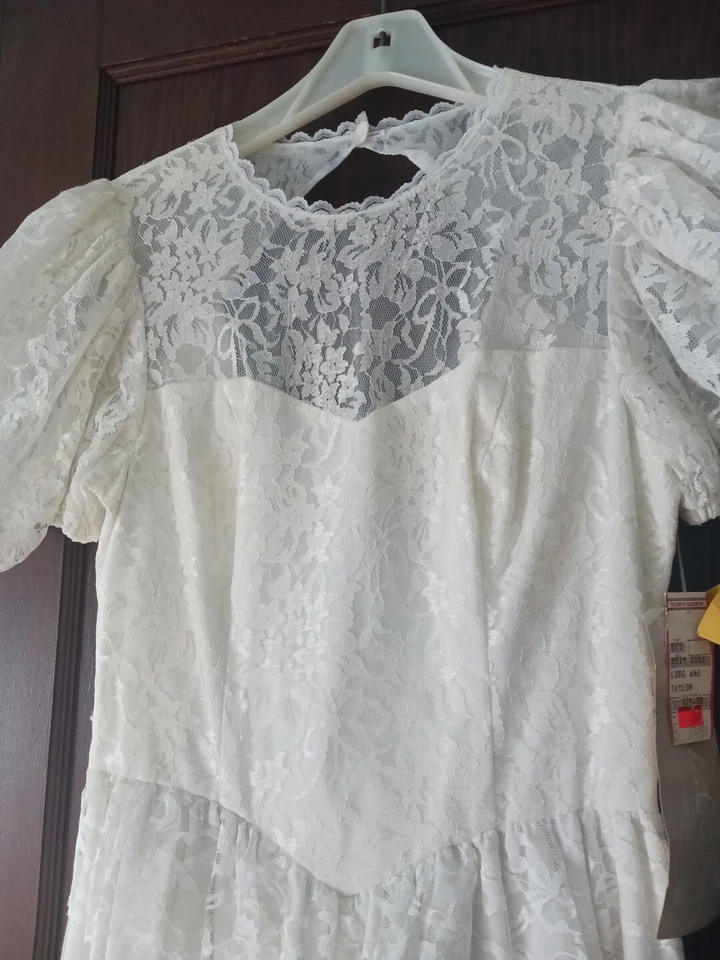 Vestido Roberta Of California Blanco Encaje De Colección Encaje Manga Abullonada Nuevo Con Etiquetas TALLA 9 Foto 4 de 4