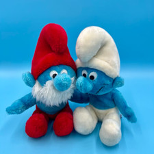 VINTAGE SMURFS PAPA SMURF  CLASSIC SMURF PLUSH TOY SET   1979 PEYO   Lot of 2
