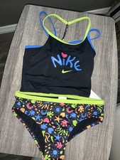 NIKE SWIM Girls Black Print 2 Piece Tankini Swim Suit Size Large NWT