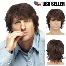 Mens Wig Brown Short Wigs For Men Natural Wave Synthetic Male Wigs with Bangs US