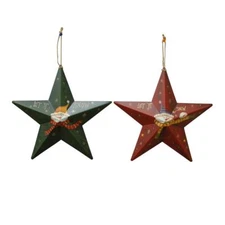 Metal 3D Star Barn Christmas Tree Ornaments  Wall Decor Hand-Painted Snowman S/2
