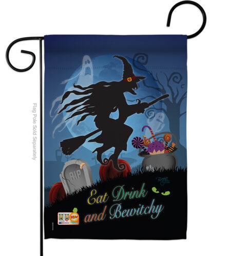 Bewitchy Halloween Eat Drink And Witch Hat Ghost Garden House Yard Flag - Picture 2 of 13