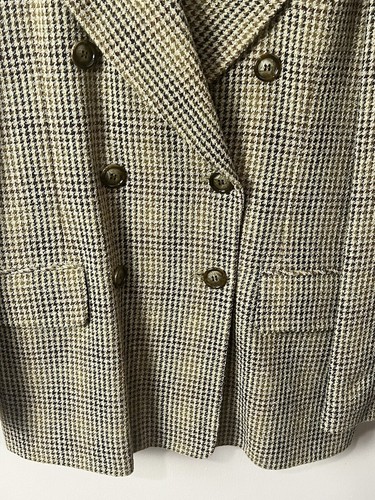 Blazer Cacharel W44 Doble Pecho Lana Cuero Cuello Marrón Pata de Gallo - Imagen 2 de 10