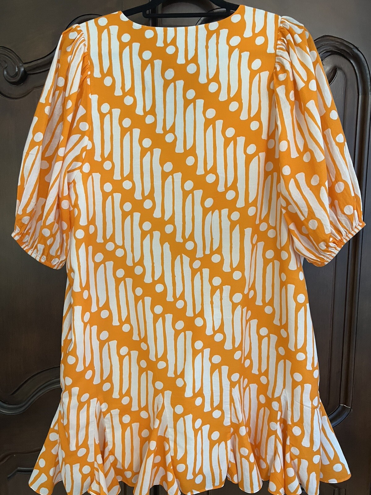 RHODE Ruby Puff-Sleeve Orange Batik Print Minidre… - image 2