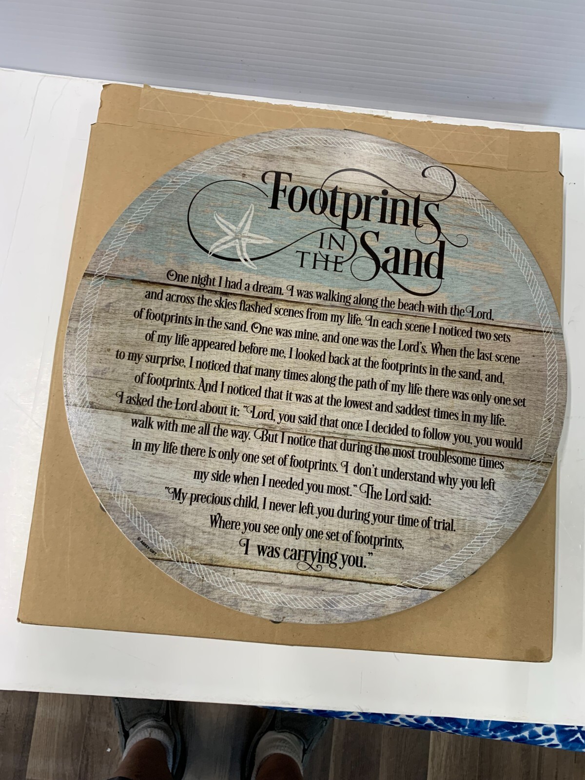 Abbey Gift BARREL PLAQUE-FOOTPRINTS IN THE SAND