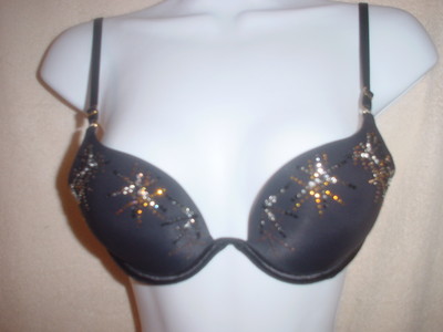 Victorias Secret Infinity Edge Extreme Plunge Push Up Bra 32B Black Cosmos NWOT
