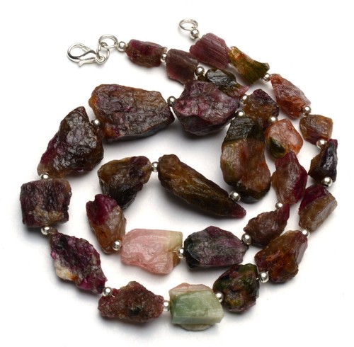 Bicolor Tourmaline Gem Rough Unpolished Big Size Nuggets Necklace 19" 335Cts. - Picture 4 of 7