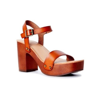 Madden NYC Women's Slingback Lift Platform Sandal - Cognac Brown [G3]
