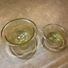 Yellow Depression Glass Mixing Bowls Set Of 2 Rimmed Ribbed 9.5” And 7”. Vintage