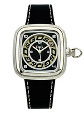 D&G Dolce & Gabbana DW0183 Cherokee Black Leather White Stitches Strap Watch
