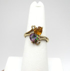 10K Yellow Gold Citrine Mystic Topaz Diamond Heart Ring Size 7 [R324] — photo 1