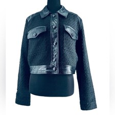 Christian Lacroix Jacket Button Front Crocodile Cropped Boucle Faux Leather Sz M