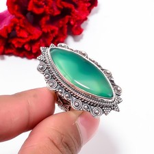 Green Onyx Fine Art Oxidised Gemstone 925 Sterling Silver Ring S.9 R10243