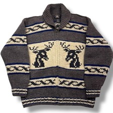 RRL Ralph Lauren 90s Hand-Knit Cowichan Wool Sweater Eagle Moose Size L Good JP
